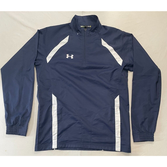 Under Armour SweatShirt Men S 1/4 Zip Pullover Mock Neck Blue White Striped - Picture 1 of 4